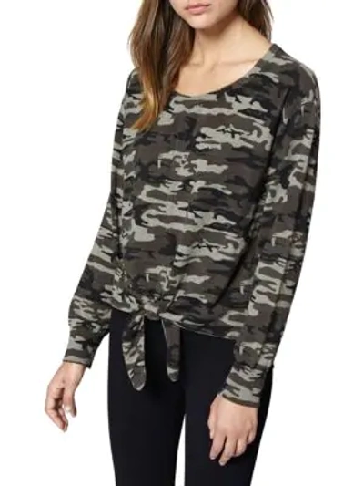 Shop Sanctuary Laguna Tie-front Camouflage Sweater In Grey Multi
