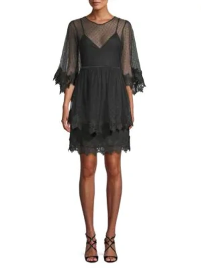 Shop Allison New York Tiered Lace-trimmed Dress In Black
