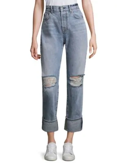 Shop 7 For All Mankind Rickie Cropped Wide-cuff Distressed Jeans In Desert Spring