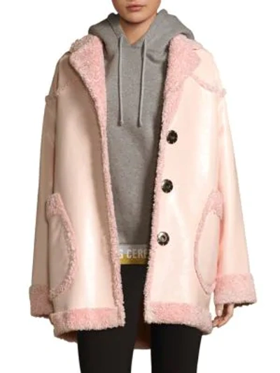 Shop Opening Ceremony Reversible Faux Shearling Coat In Pearl Pink