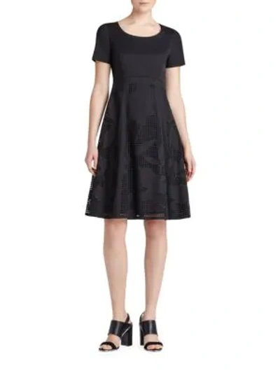 Shop Lafayette 148 Doreen Stretch-cotton Fit-and-flare Dress In Black