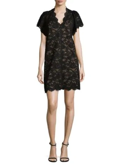 Shop Rebecca Taylor V-neck Lace Mini Dress In Black