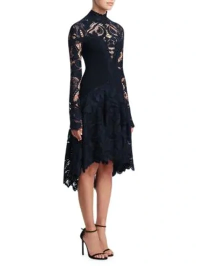 Shop Jonathan Simkhai Embroidered Lace Hi-lo Dress In Midnight