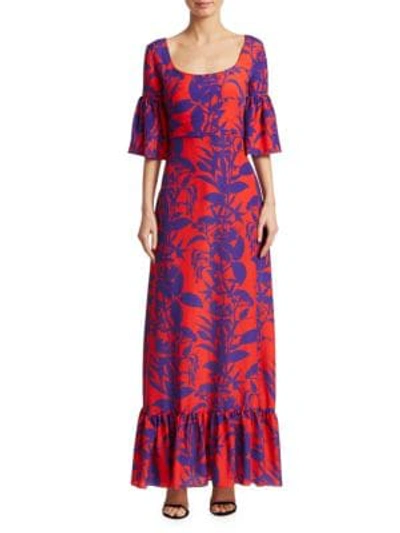 Shop Borgo De Nor Elena Bell-sleeve Flounce Dress In Marquesa Multi