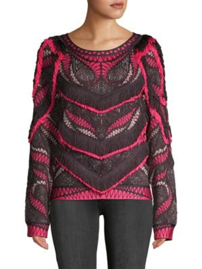 Shop Herve Leger Everly Frayed Sweater In Bright Pink