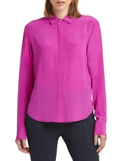 Shop Donna Karan Women's Long-sleeve Silk Button-down Shirt In Magenta
