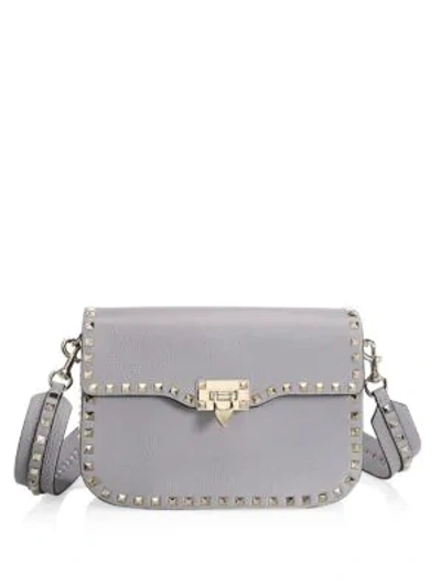 Shop Valentino Garavani Rockstud Leather Shoulder Bag In Pastel Grey