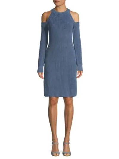 Shop Rag & Bone Dana Cotton Cold-shoulder Sweater Dress In Indigo