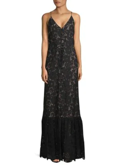 Shop Lanvin Sleeveless Lace Floor-length Gown In Noir