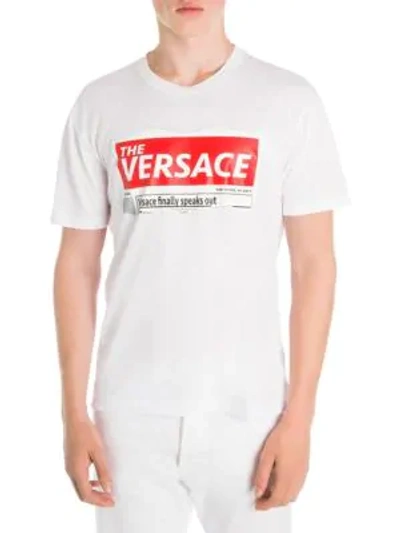 Shop Versace Logo Cotton T-shirt In Bianco