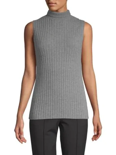 Shop Lafayette 148 Ribbed Cashmere Top In Nickel