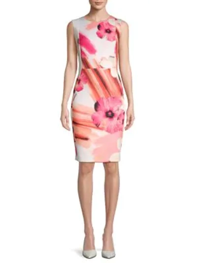 Shop Calvin Klein Floral Sleeveless Sheath Dress In Hibiscus