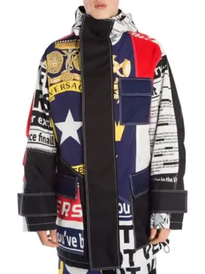 Shop Versace Logo Hooded Jacket In White Red Blue