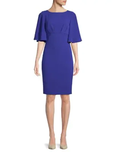 Shop Badgley Mischka Bell-sleeve Sheath Dress In Electric Blue
