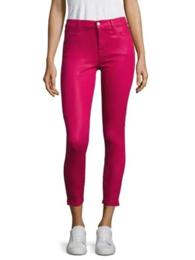 Shop J Brand Alana Coated High-rise Cropped Skinny Jeans In Coated Dizzy Pink