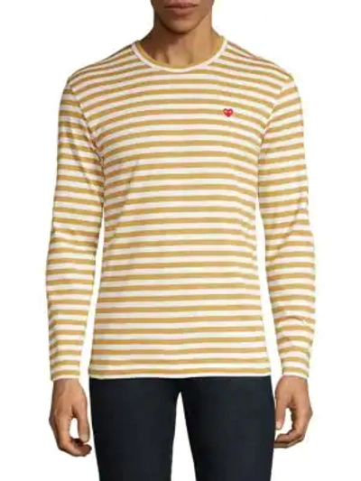 Shop Comme Des Garçons Play Small Heart Stripe Long-sleeve Tee In Olive