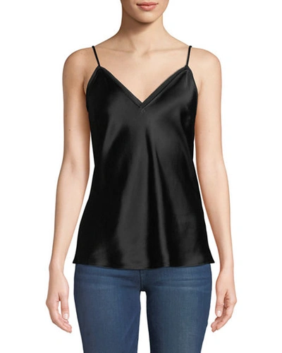 Shop Frame V-neck Satin Lounge Cami Tank Top In Black