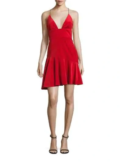 Shop Abs By Allen Schwartz Velvet Ruffle Hem Dress In Red