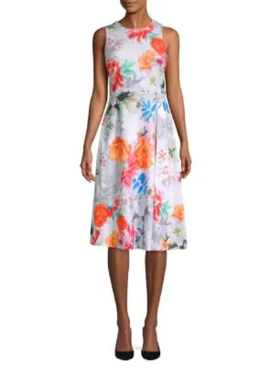 Shop Calvin Klein Floral Knee-length Flare Dress In White Multi