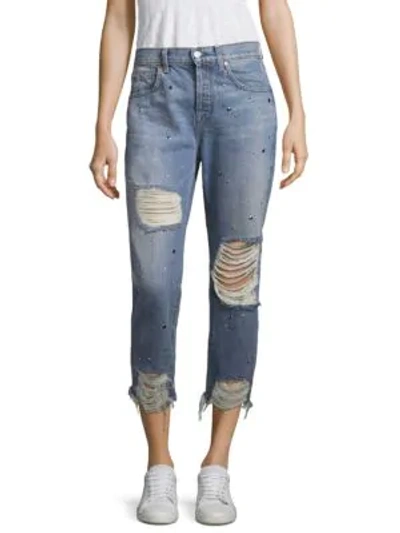 Shop 7 For All Mankind Josefina Studded High-rise Distressed Jeans In Studded Vintage