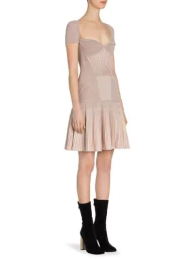 Shop Alexander Mcqueen Rib-knit Drop-waist Dress In Pink Silver