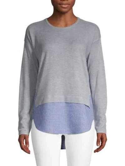 Shop Design History Mixed-media Roundneck Sweater In Grey