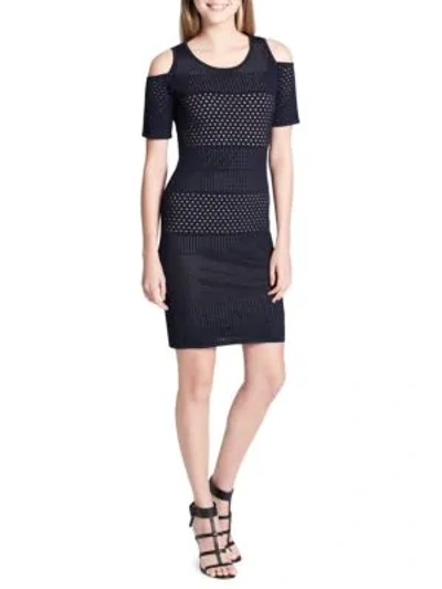 Shop Calvin Klein Cold-shoulder Sheath Dress In Twilight
