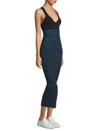 Shop Opening Ceremony Striped Ribbed Knit Dress In Black Multi