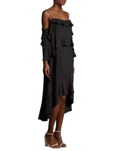Shop Bcbgmaxazria Ruffle-trimmed High-low Dress In Black