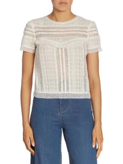 Shop Alice And Olivia Belia Fringed Lace-inset Top In Off White