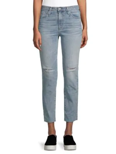 Shop Ag Isabelle Distressed Straight Cropped Jeans In Blue