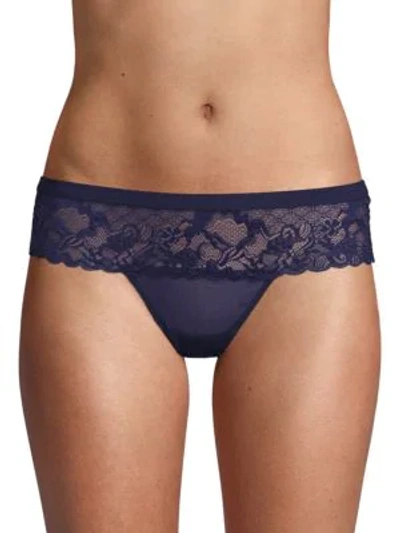Shop Addiction Nouvelle Lingerie Rocky Candy Lace-trimmed Tanga In Navy