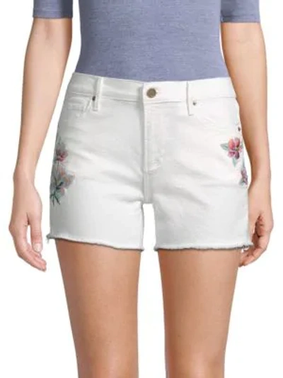 Shop Driftwood Floral Embroidered Jean Shorts In White