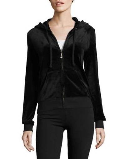 Shop Juicy Couture Black Label Velour Hoodie In Pitch Black
