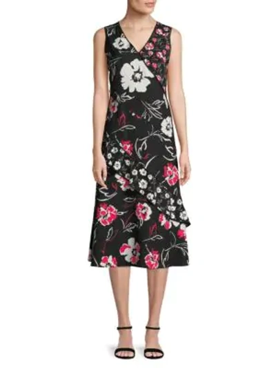 Shop Calvin Klein Mixed Printed Ruffle Dress In Black Multi