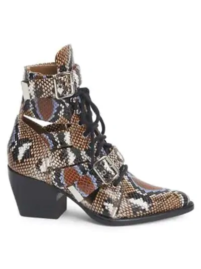 Shop Chloé Rylee Python-print Lace-up Boots In Multi