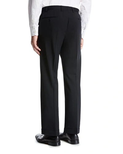 Giorgio Armani Basic Wool Flat-front Trousers, Black In Black