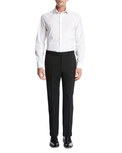 Giorgio Armani Basic Wool Flat-front Trousers, Black In Black