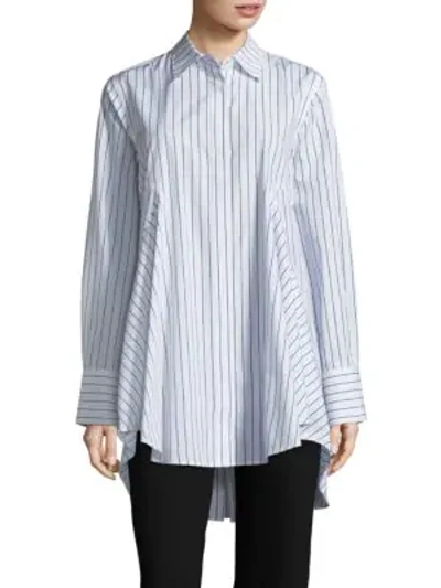 Shop Donna Karan Striped Cotton Button-down Shirt In White Multi