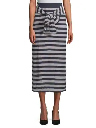 Shop Moon River Striped Long Skirt In Navy Ivory