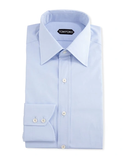 Shop Tom Ford Men's Slim-fit Solid Poplin Dress Shirt In Blue