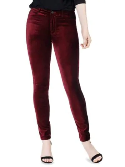 Shop Paige Hoxton Velvet High-rise Skinny Jeans In Dark Magenta