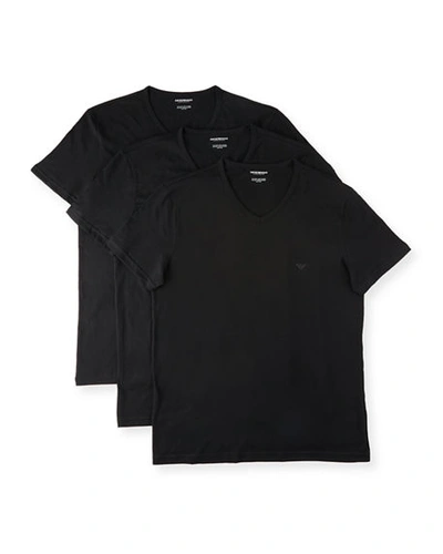 Shop Emporio Armani Men's V-neck Three-pack T-shirts In Black