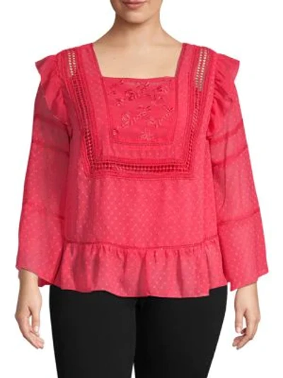 Shop Nanette Lepore Plus Embroidered Squareneck Top In Cameo Rose