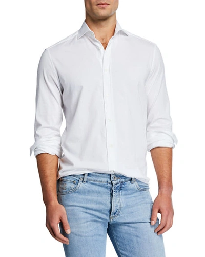 Shop Brunello Cucinelli Men's Jersey Knit Sport Shirt In White