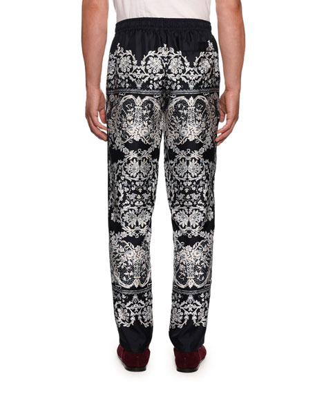 Dolce & Gabbana Men's Lace Print Silk Pajama Pants In Black | ModeSens