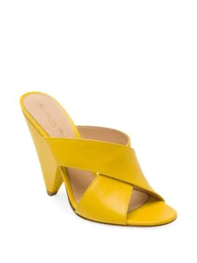 Shop Gianvito Rossi Triangle-heel Leather Mules In Yellow