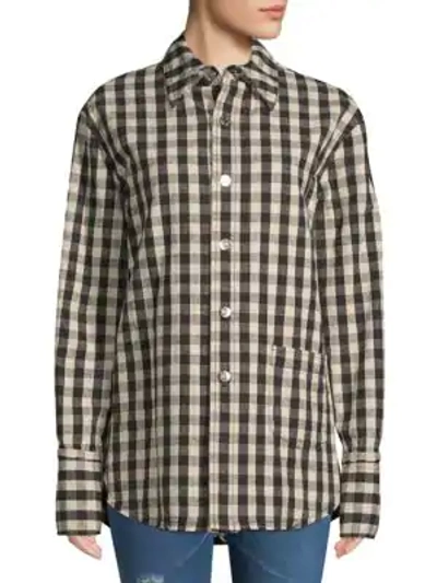 Shop Helmut Lang Check-print Buttoned Jacket In Black Cream