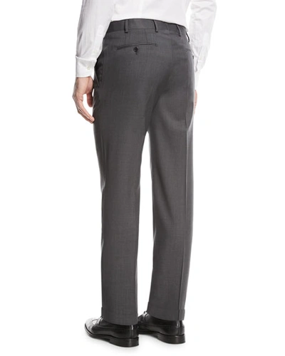 Shop Emporio Armani Basic Flat-front Wool Trousers In Gray