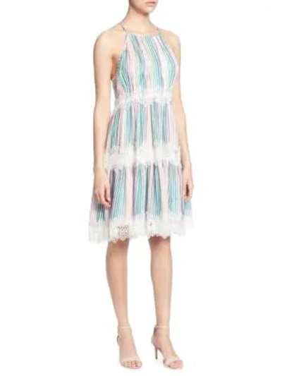 Shop Catherine Catherine Malandrino Sidonie Lace-trimmed Knee-length Dress In Green Multi